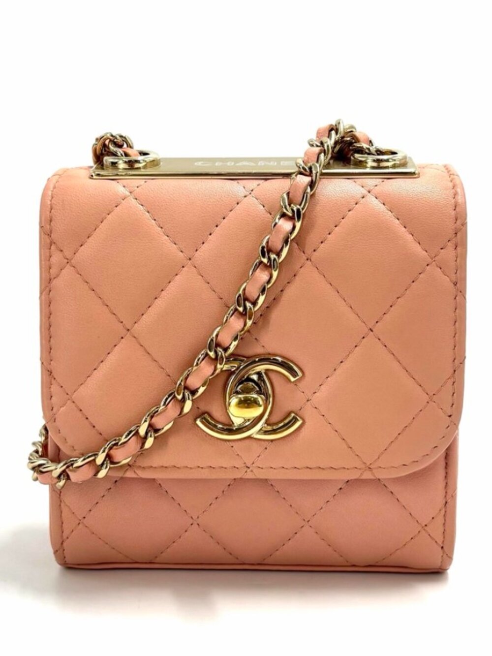 CHANEL Mini Trendy CC Clutch With Chain · Light Pink Lambskin · Light Gold HW